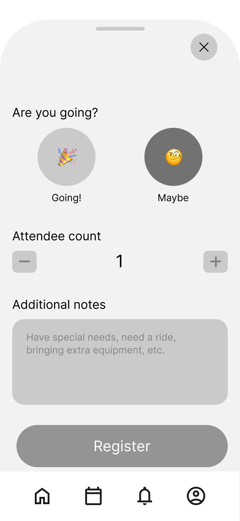 RSVP as “Maybe” concept screen