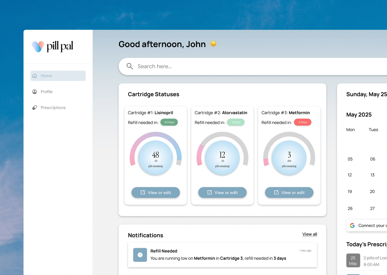 Pill Pal medication dashboard